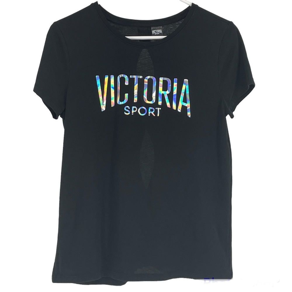 VICTORIA’S SECRET SPORT WOMEN’S BLACK TIE BACK ATHLETIC T-SHIRT SMALL